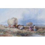 Josiah Wood Whymper (British 1813-1903) Rural scene with figures harvesting, watercolour.