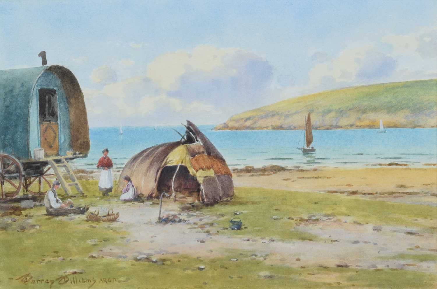 Warren Williams A.R.C.A. (British 1863-1941) Gypsies on a beach, watercolour.