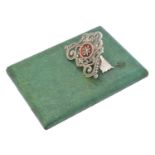A silver, enamel and marcasite desk tidy,