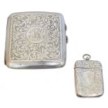 A George V silver cigarette case and vesta,