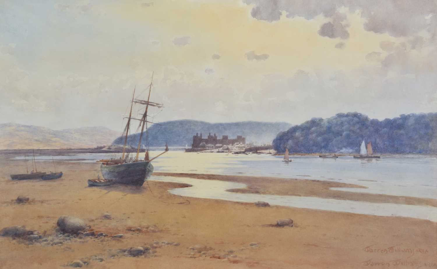 Warren Williams (British 1863-1941) "Conwy Castle and Town looking from Deganwy Shore", watercolour.