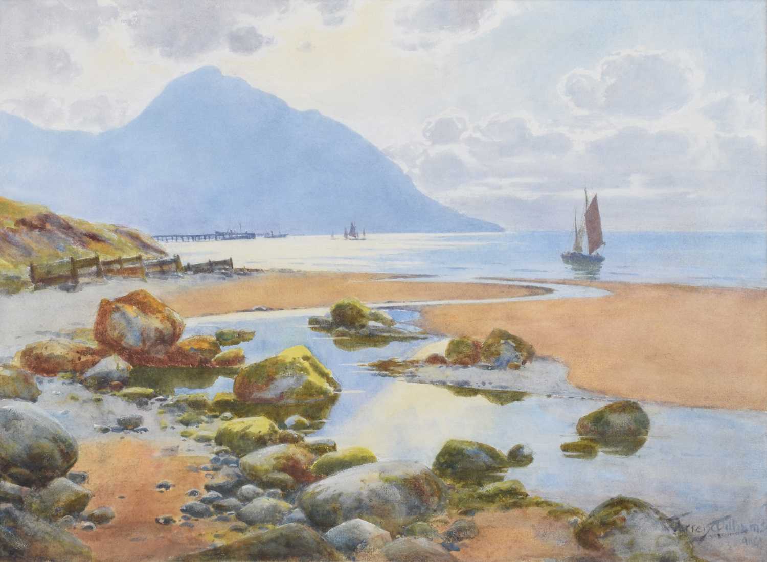 Warren Williams (1863-1941) "The Conwy Estuary and Penmaenmawr from the Deganwy Shore", watercolour.