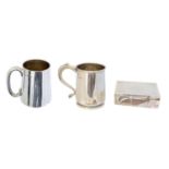 Two George V silver tankards and cigar case,