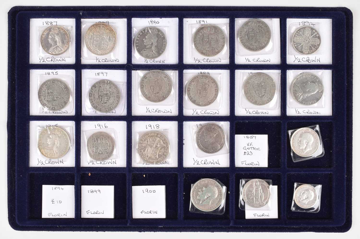 Five trays of mostly silver assorted historical coinage dating back to Edward I.