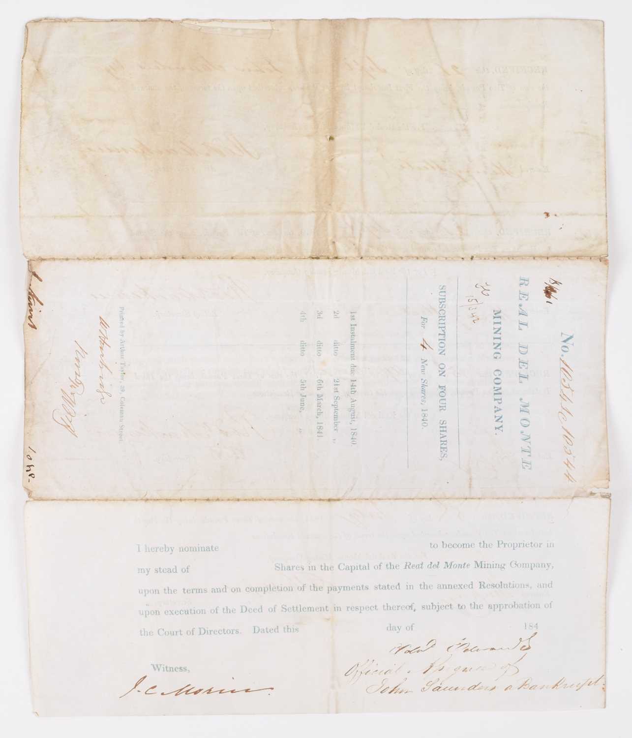 Real Del Monte Mining Company, Subscription on Four Shares, 1840. - Image 4 of 4