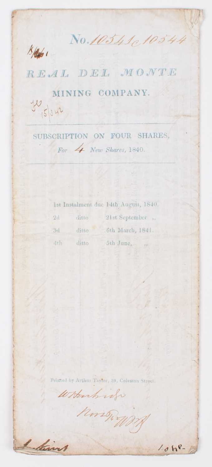 Real Del Monte Mining Company, Subscription on Four Shares, 1840.