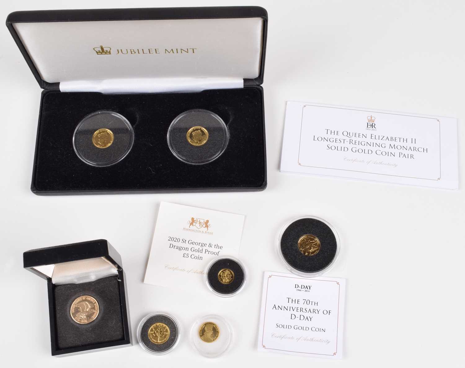 Selection of gold coins to include 2005 Vice-Admiral Lord Horatio Nelson Gold Coin, and others (6).