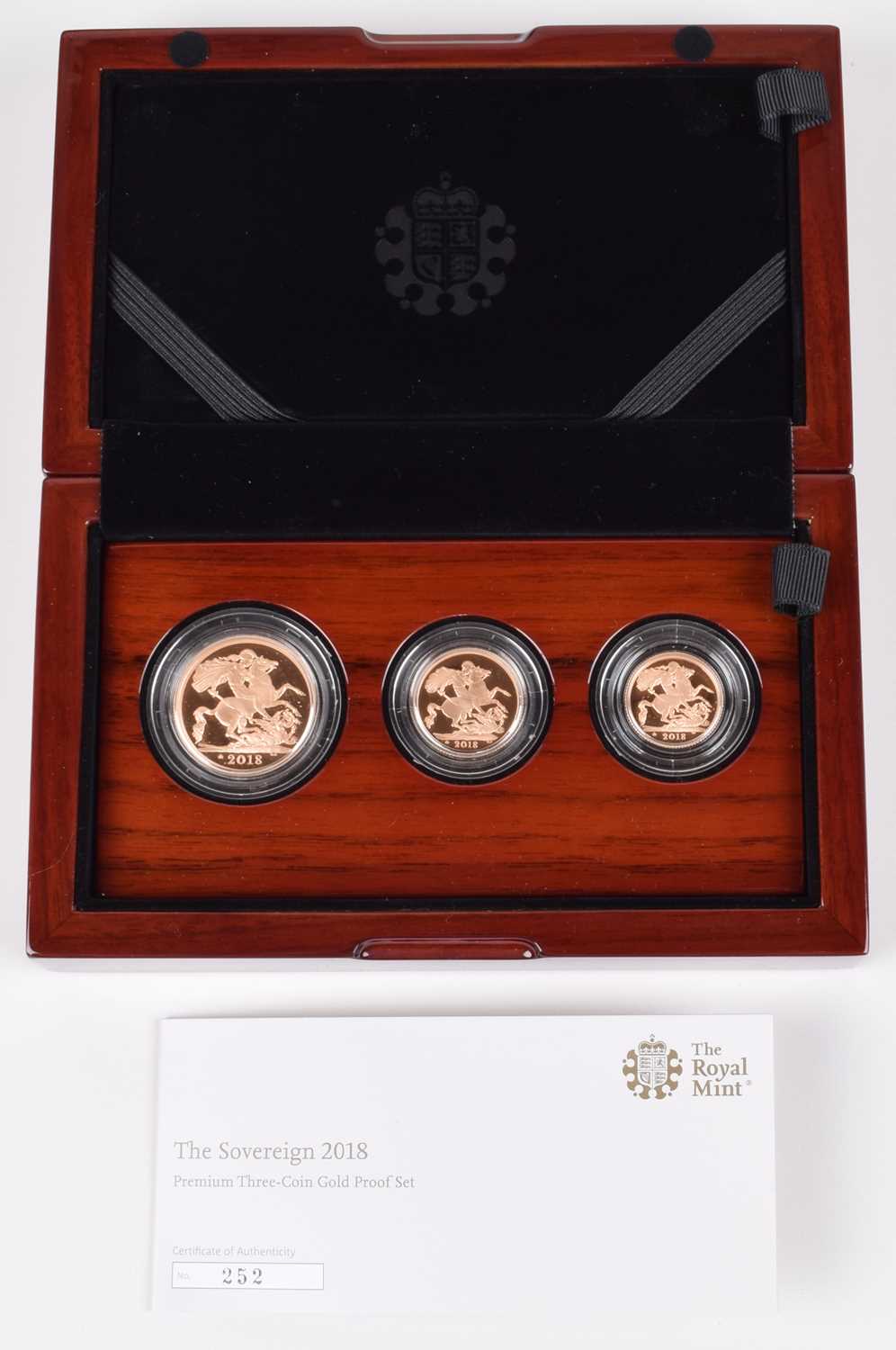 Elizabeth II, United Kingdom, 2018, The Sovereign Premium Three-Coin Gold Proof Set, Royal Mint.