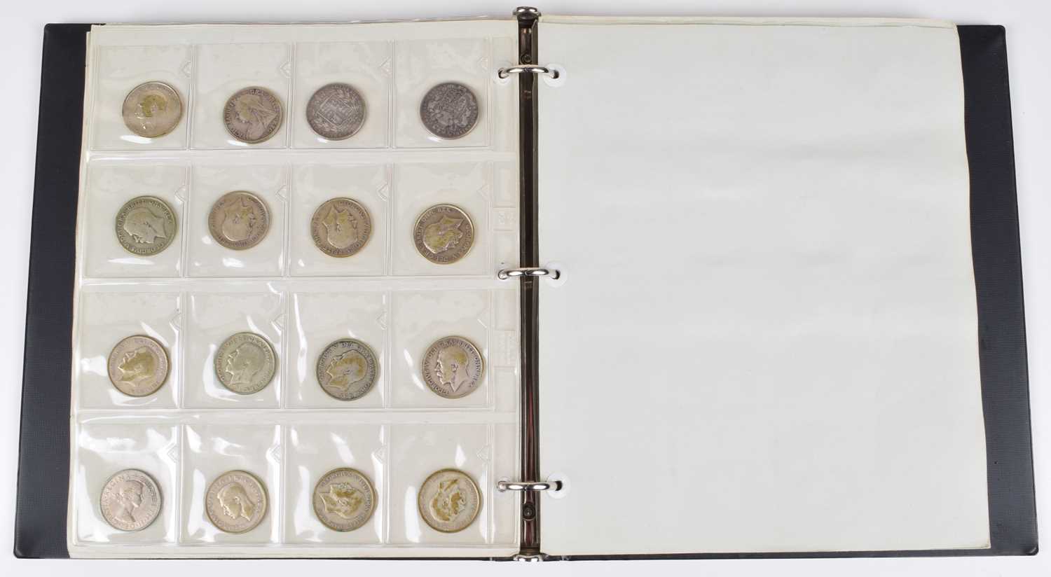 Large blue album of various British coinage to include selection of silver and later coinage.