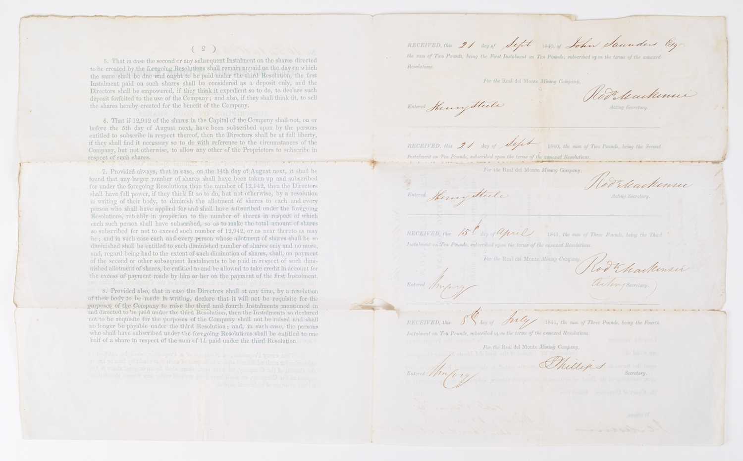 Real Del Monte Mining Company, Subscription on Four Shares, 1840. - Image 3 of 4