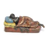 Cold Painted Bronze Figure of a Reclining Nude Lady with Removable Cover Franz Bergman