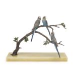 Cold Painted Bronze model of Three Budgies on an Onyx Base