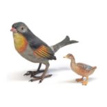 Two mid 20th Century cold painted bronze models of birds Duck and a Red-billed Leiothrix