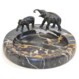 Marble ashtray with two bronze elephants