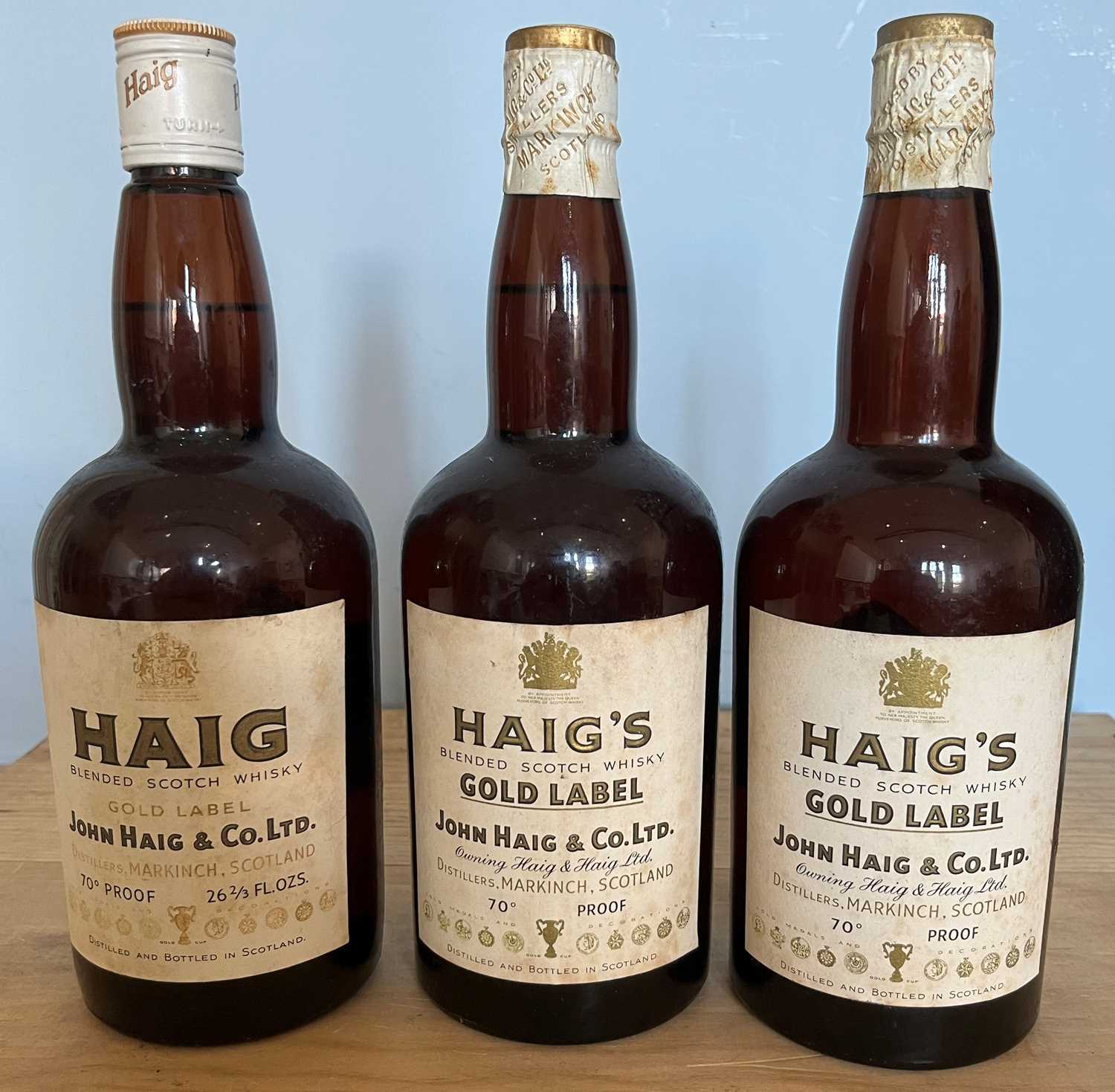 3 bottles Mixed Lot Haig Gold Label Whisky from 1950’s and 1960’s