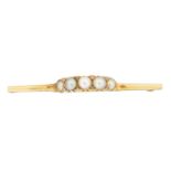 A split pearl and diamond bar brooch,