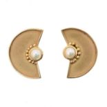 A pair of 9ct gold cultured pearl earrings,