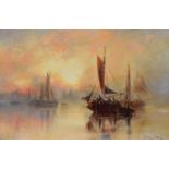 Van Heir (1834-1905) Fishing boats at dusk
