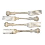 Four Victorian silver dinner forks,
