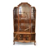 Mid-20th-century walnut display cabinet