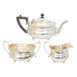 A George V silver three piece tea set,