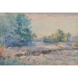 George Wolfe (British 1834-1890) River landscape with weir