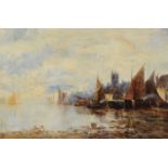 J. Cox (British 19th century) River scene with moored boats