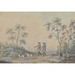 William Woollett (British 1735-1785) Two huntsmen with dogs in a landscape