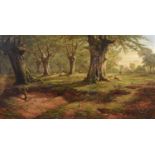 William Luker (British 1828-1905) A woodland scene with deer