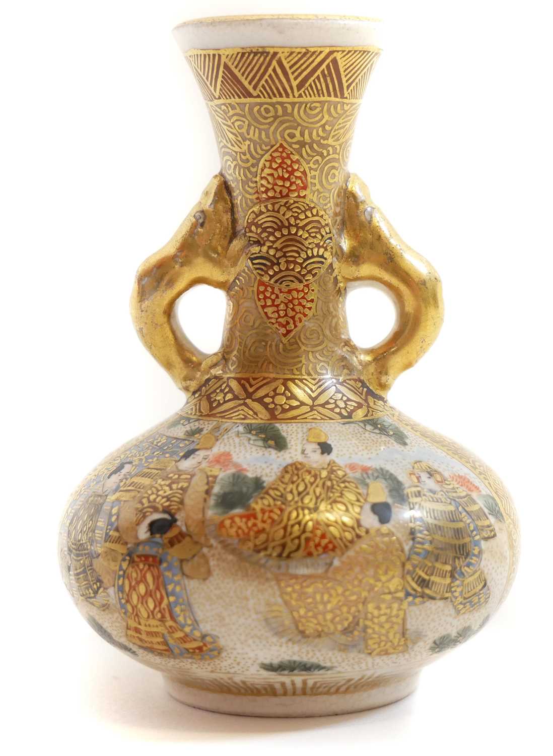 Miniature Japanese Satsuma twin handled vase