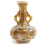 Miniature Japanese Satsuma twin handled vase