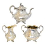 A Victorian three piece silver tea set,