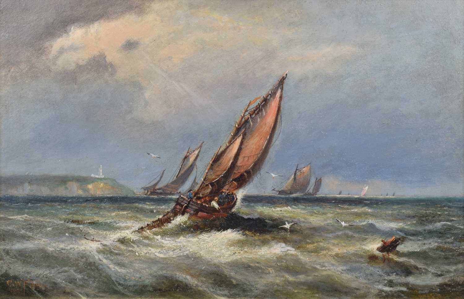 Charles W. Ferris (British 19th/20th century) Coastal scene with various sailing vessels