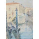 Arthur Henry Knighton-Hammond R.I., R.S.W. (British 1875-1970) Venetian canal scene with a bridge an