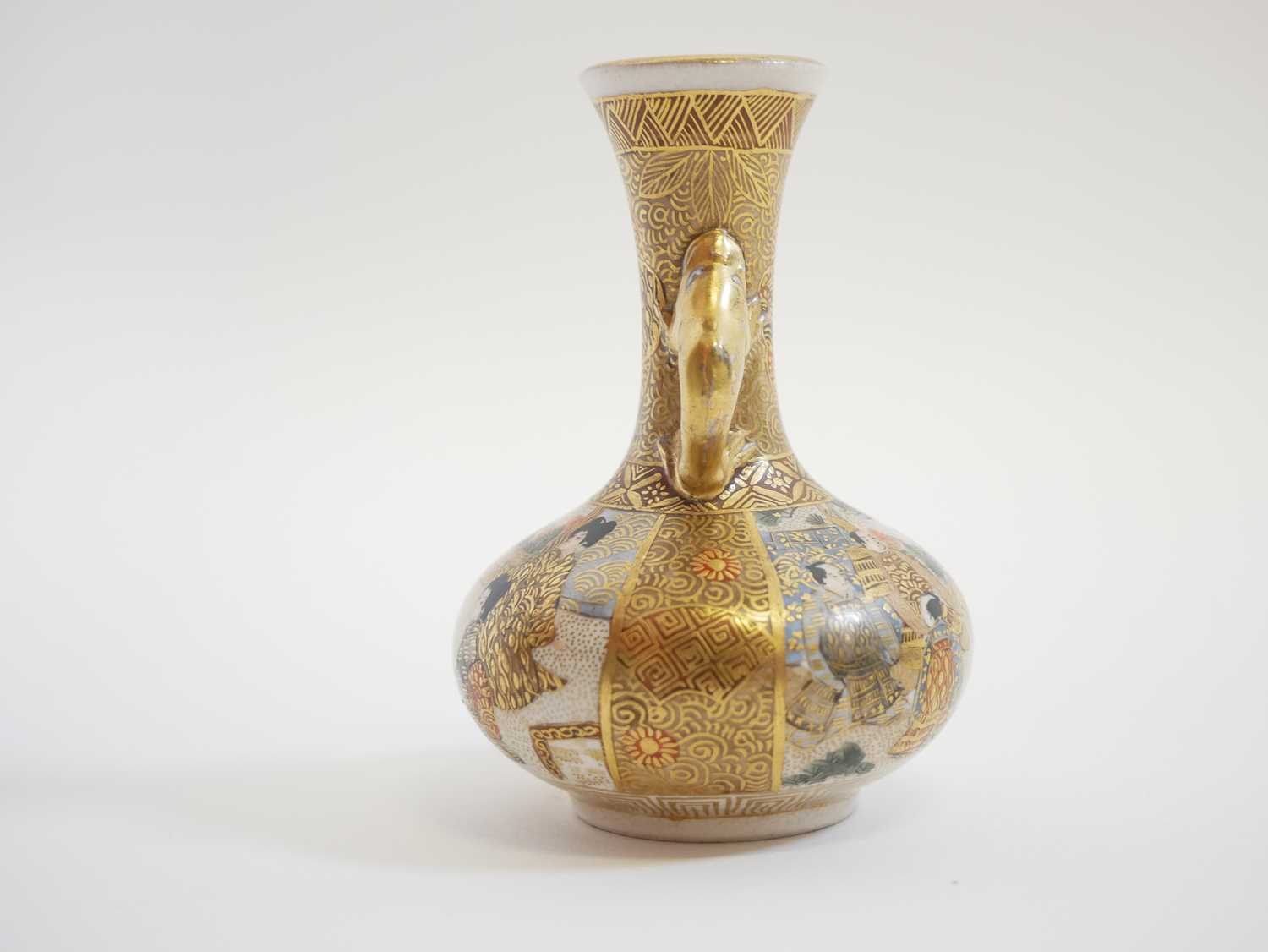 Miniature Japanese Satsuma twin handled vase - Image 2 of 4