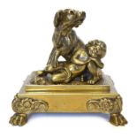 Ormolu figure group of a dog protecting a child