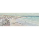 Thomas Swift Hutton (British c.1860-1935) Northumbrian coastal scene with figures on the beach