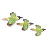 Set of three Beswick Green Woodpeckers