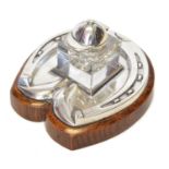 Silver plated horse racing themed inkwell and stand