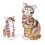 Two Royal Crown Derby cat paperweights