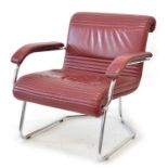 Girsberger Red Leather Open Armchair
