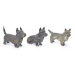 Three cold painted bronze terriers