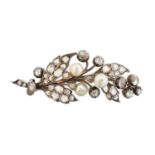 A late Victorian diamond and pearl brooch,