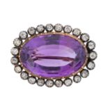 A late Victorian amethyst and diamond brooch,