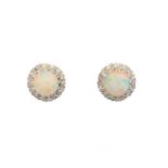 A pair of opal and diamond earrings,