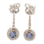 A pair of sapphire and diamond earrings,