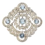 An early 20th century aquamarine and diamond brooch,
