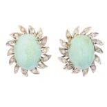 A pair of turquoise and diamond earrings,