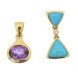 Two 18ct gold gem-set pendants,