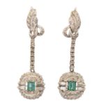 A pair of emerald and diamond earrings,